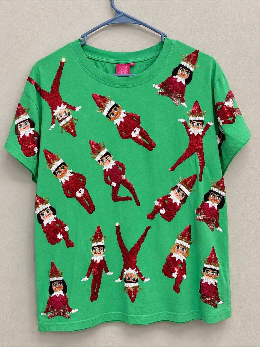 Queen of Sparkles Green Elf on the Shelf Sequin Tee - Medium